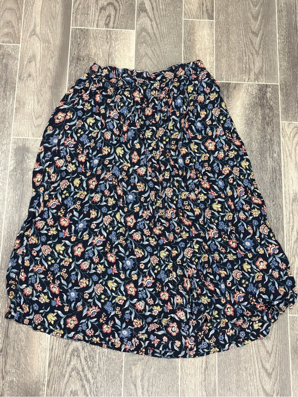 Vintage FairSet Women's Navy Boho Floral Midi Skirt